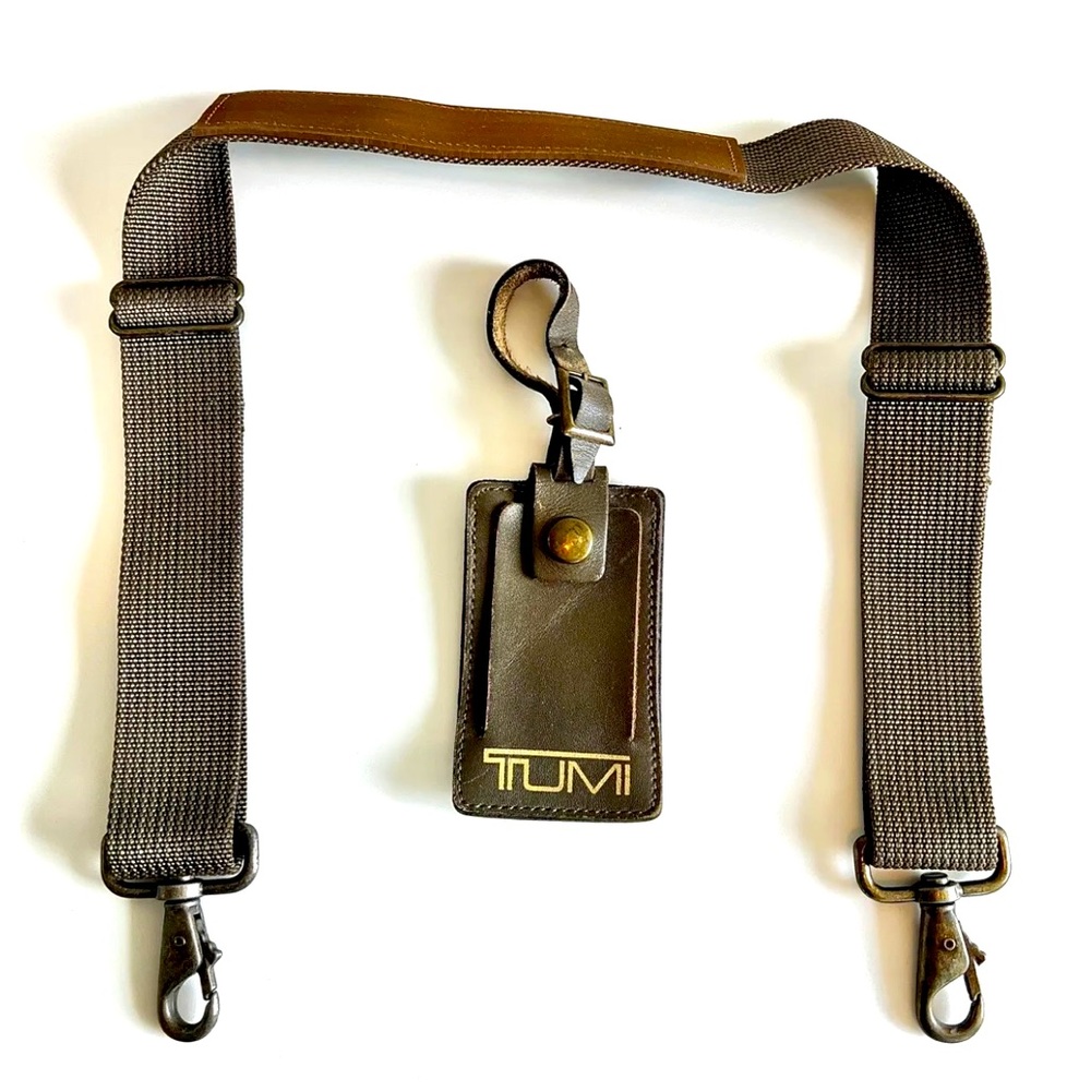 Vintage Kaki TUMI luggage tag With Kaki Luggage Strap